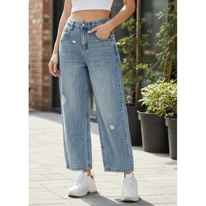 Rainy Studio Distressed Wide Leg High Rise Jeans Streetwear Women's Size M 28x26